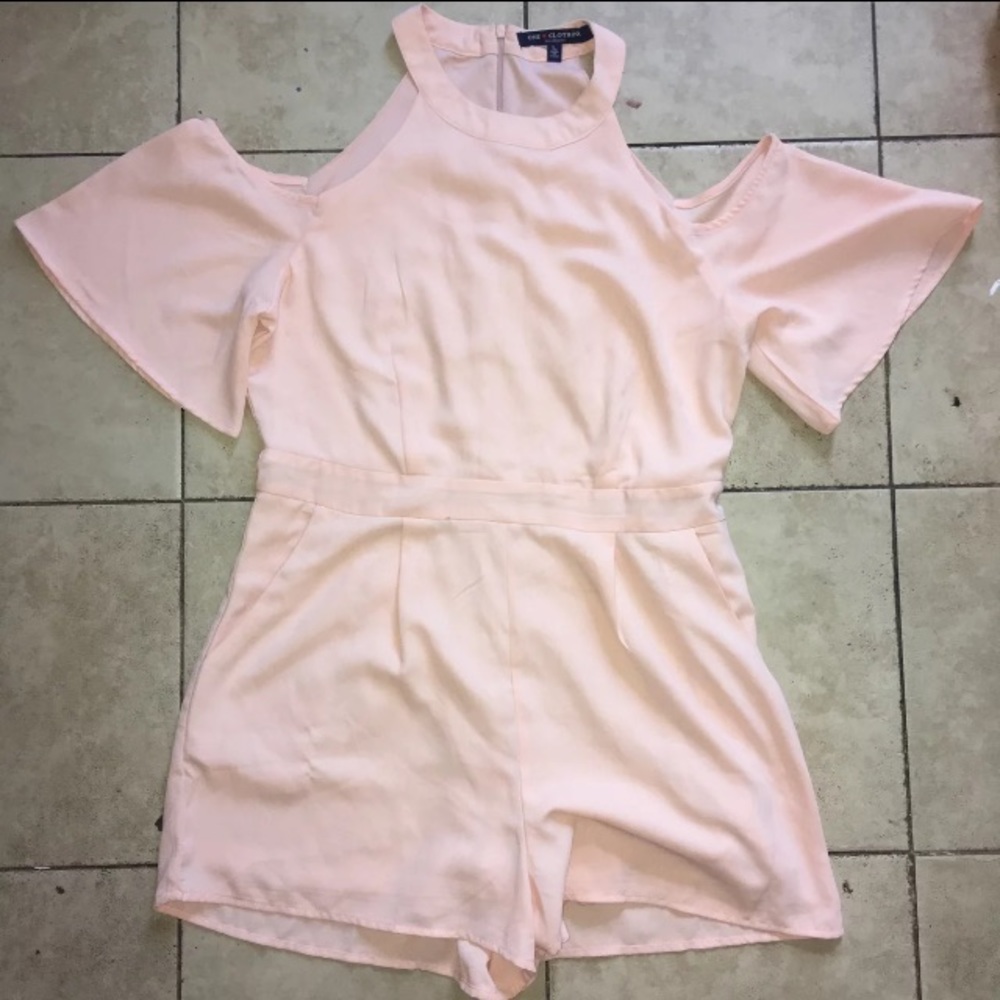 Baby pink shoulder cut out romper